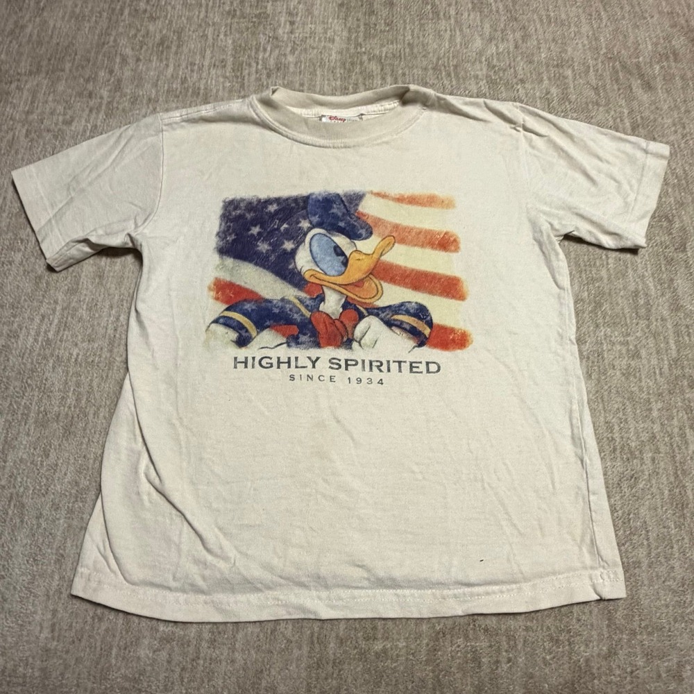 Disney Store Donald Duck Highly Spirited USA Flag T-Shirt Kids‎ XS 4/5 Vintage
